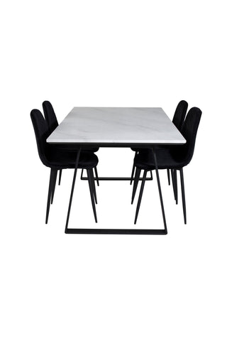 Estelle Matbord 140*90 - Vit / Svart+Polar Diamond Matstol - Svarta Ben - Black Velvet_4