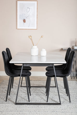 Estelle Matbord 140*90 - Vit / Svart+Polar Diamond Matstol - Svarta Ben - Black Velvet_4