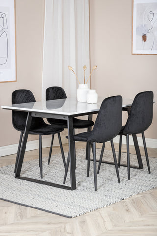 Estelle Matbord 140*90 - Vit / Svart+Polar Diamond Matstol - Svarta Ben - Black Velvet_4