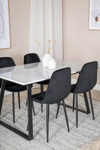 Estelle Matbord 140*90 - Vit / Svart+Polar Diamond Matstol - Svarta Ben - Black Velvet_4