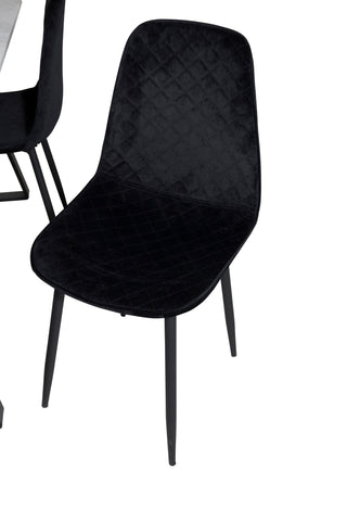 Estelle Matbord 140*90 - Vit / Svart+Polar Diamond Matstol - Svarta Ben - Black Velvet_4