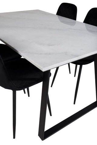 Estelle Matbord 140*90 - Vit / Svart+Polar Diamond Matstol - Svarta Ben - Black Velvet_4