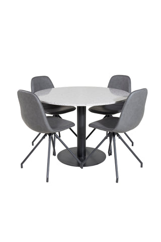 Razzia Matbord ø106cm - Grå / Svart+Polar Matstol med Spin funktion - svarta Ben - Svart PU - Svarta stygn_4