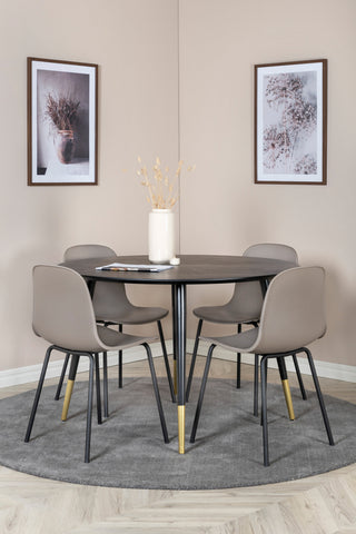 Dipp Matbord - 115cm - Svart / Svart Mässing+Arctic Dining Chair - Svarta Ben - Khaki Plastic_4