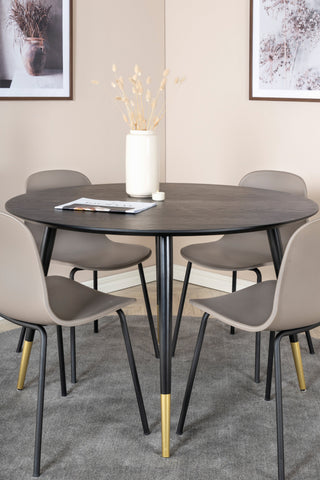 Dipp Matbord - 115cm - Svart / Svart Mässing+Arctic Dining Chair - Svarta Ben - Khaki Plastic_4