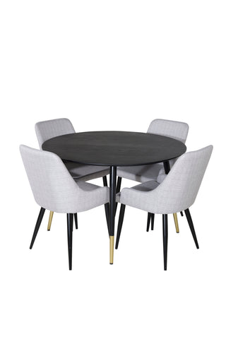 Dipp Matbord - 115cm - Svart / Svart Mässing+Plaza Matstol - Svarta ben - Ljusgrå Tyg_4