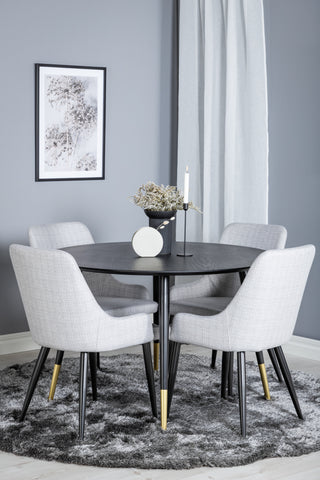 Dipp Matbord - 115cm - Svart / Svart Mässing+Plaza Matstol - Svarta ben - Ljusgrå Tyg_4
