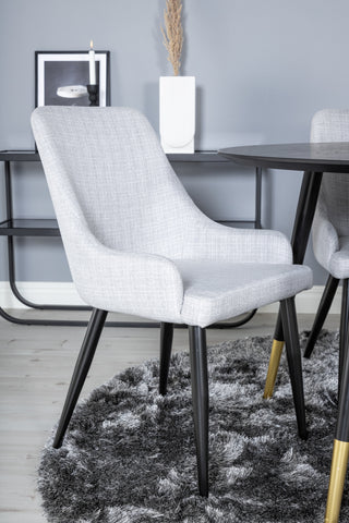 Dipp Matbord - 115cm - Svart / Svart Mässing+Plaza Matstol - Svarta ben - Ljusgrå Tyg_4