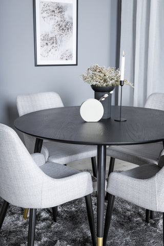 Dipp Matbord - 115cm - Svart / Svart Mässing+Plaza Matstol - Svarta ben - Ljusgrå Tyg_4