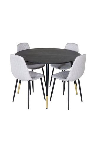 Dipp Matbord - 115cm - Svart / Svart Mässing+Polar Diamond Matstol - Svarta Ben - Grå Tyg_4