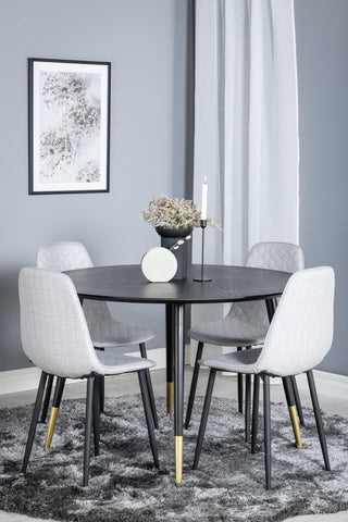 Dipp Matbord - 115cm - Svart / Svart Mässing+Polar Diamond Matstol - Svarta Ben - Grå Tyg_4