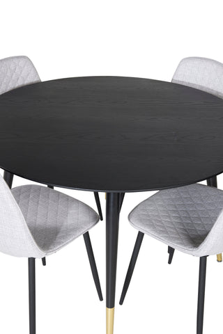 Dipp Matbord - 115cm - Svart / Svart Mässing+Polar Diamond Matstol - Svarta Ben - Grå Tyg_4