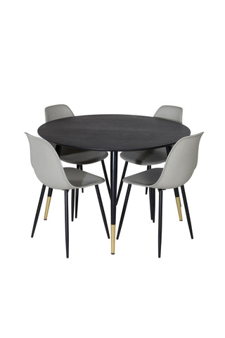Dipp Matbord - 115cm - Svart / Svart Mässing+Polar Plast Matstol - Svarta Ben / Grå Plast_4