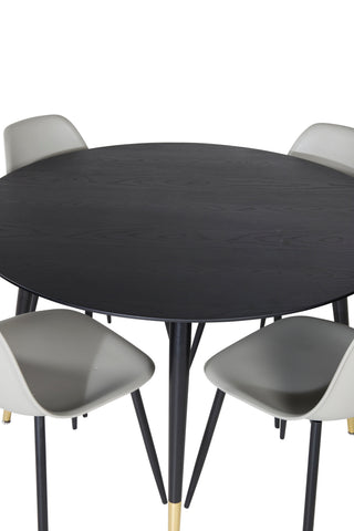 Dipp Matbord - 115cm - Svart / Svart Mässing+Polar Plast Matstol - Svarta Ben / Grå Plast_4