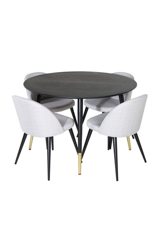 Dipp Matbord - 115cm - Svart / Svart Mässing+Velvet Dining Chiar - Svarta ben - Light GreyFabric_4