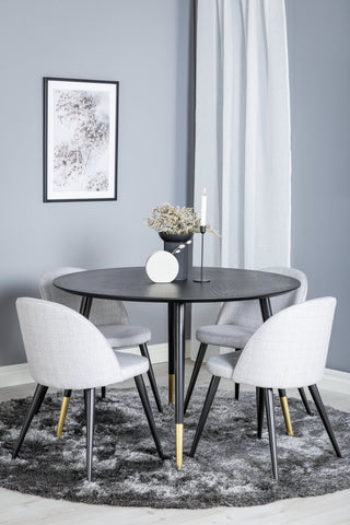 Dipp Matbord - 115cm - Svart / Svart Mässing+Velvet Dining Chiar - Svarta ben - Light GreyFabric_4