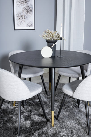 Dipp Matbord - 115cm - Svart / Svart Mässing+Velvet Dining Chiar - Svarta ben - Light GreyFabric_4