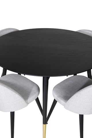 Dipp Matbord - 115cm - Svart / Svart Mässing+Velvet Dining Chiar - Svarta ben - Light GreyFabric_4
