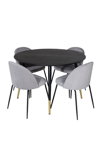 Dipp Matbord - 115cm - Svart / Svart Mässing+Wrinkles Matstol - Svarta Ben - Grey Velvet_4