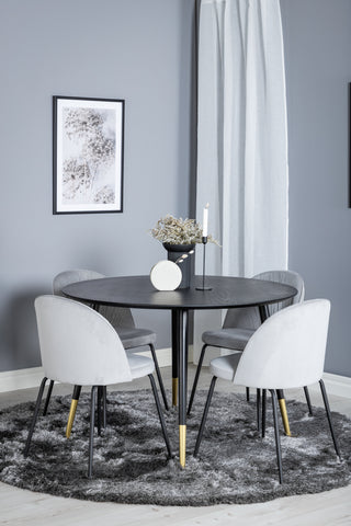 Dipp Matbord - 115cm - Svart / Svart Mässing+Wrinkles Matstol - Svarta Ben - Grey Velvet_4