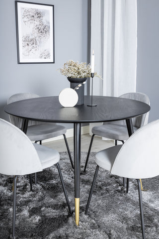 Dipp Matbord - 115cm - Svart / Svart Mässing+Wrinkles Matstol - Svarta Ben - Grey Velvet_4