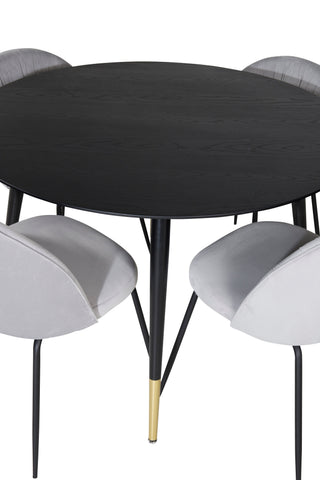 Dipp Matbord - 115cm - Svart / Svart Mässing+Wrinkles Matstol - Svarta Ben - Grey Velvet_4