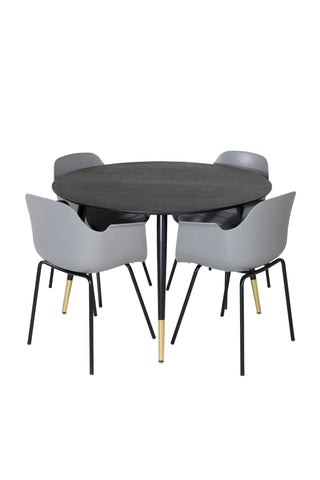 Dipp Matbord - 115cm - Svart / Svart Mässing+Komfort Plast Matstol - Svarta Ben - Grå Plast_4