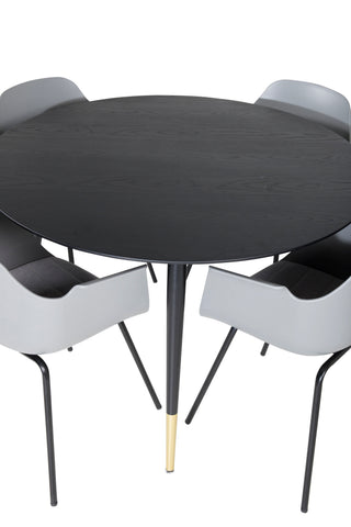 Dipp Matbord - 115cm - Svart / Svart Mässing+Komfort Plast Matstol - Svarta Ben - Grå Plast_4