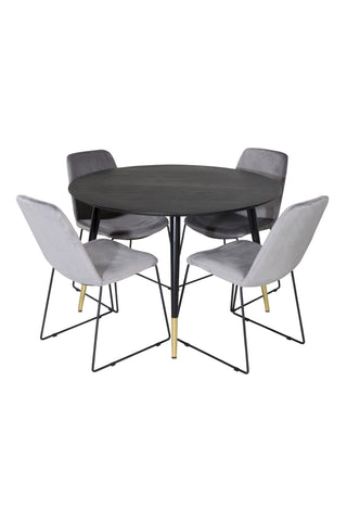 Dipp Matbord - 115cm - Svart / Svart Mässing+Muce Matstol - Svarta Ben - Grå sammet_4