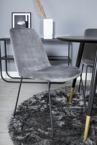 Dipp Matbord - 115cm - Svart / Svart Mässing+Muce Matstol - Svarta Ben - Grå sammet_4