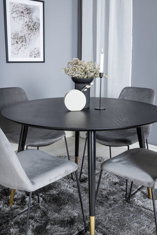 Dipp Matbord - 115cm - Svart / Svart Mässing+Muce Matstol - Svarta Ben - Grå sammet_4