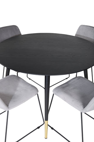 Dipp Matbord - 115cm - Svart / Svart Mässing+Muce Matstol - Svarta Ben - Grå sammet_4