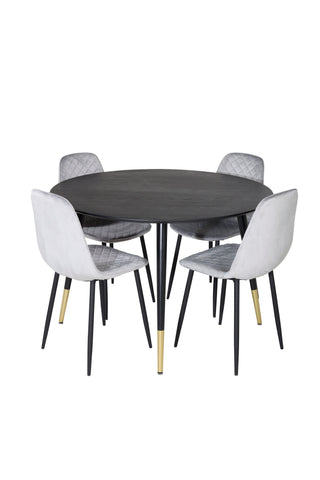 Dipp Matbord - 115cm - Svart / Svart Mässing+Polar Diamond Matstol - Svarta Ben - Grå sammet_4