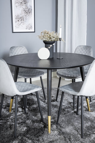 Dipp Matbord - 115cm - Svart / Svart Mässing+Polar Diamond Matstol - Svarta Ben - Grå sammet_4