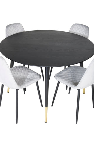 Dipp Matbord - 115cm - Svart / Svart Mässing+Polar Diamond Matstol - Svarta Ben - Grå sammet_4