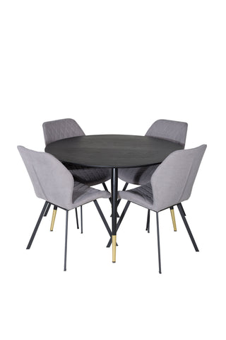 Dipp Matbord - 115cm - Svart / Svart Mässing+Gemma Matstol - Svarta Ben - Grå Tyg_4