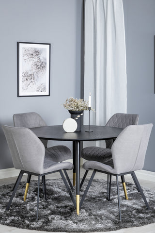 Dipp Matbord - 115cm - Svart / Svart Mässing+Gemma Matstol - Svarta Ben - Grå Tyg_4