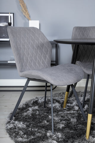 Dipp Matbord - 115cm - Svart / Svart Mässing+Gemma Matstol - Svarta Ben - Grå Tyg_4