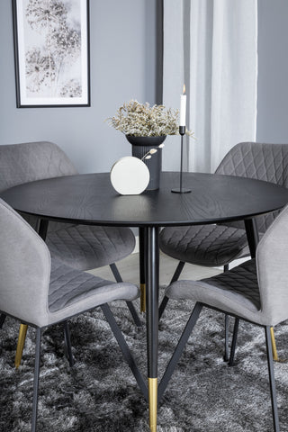 Dipp Matbord - 115cm - Svart / Svart Mässing+Gemma Matstol - Svarta Ben - Grå Tyg_4