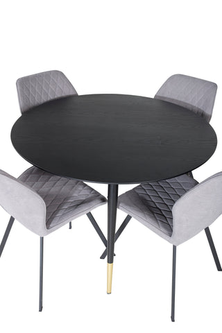 Dipp Matbord - 115cm - Svart / Svart Mässing+Gemma Matstol - Svarta Ben - Grå Tyg_4