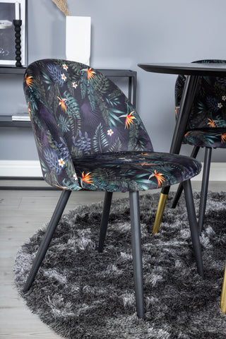 Dipp Matbord - 115cm - Svart / Svart Mässing+ Matstol i sammet - Svart Blomma tyg_4