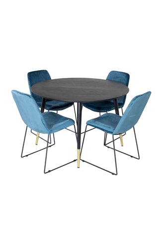 Dipp Matbord - 115cm - Svart / Svart Mässing+Muce Matstol - Svarta Ben - Blue Velvet_4