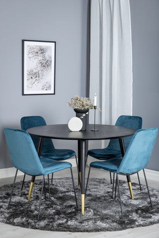 Dipp Matbord - 115cm - Svart / Svart Mässing+Muce Matstol - Svarta Ben - Blue Velvet_4