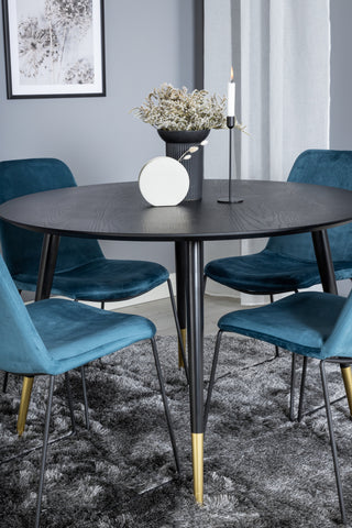 Dipp Matbord - 115cm - Svart / Svart Mässing+Muce Matstol - Svarta Ben - Blue Velvet_4