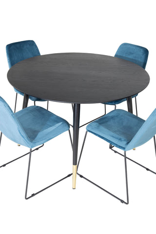 Dipp Matbord - 115cm - Svart / Svart Mässing+Muce Matstol - Svarta Ben - Blue Velvet_4