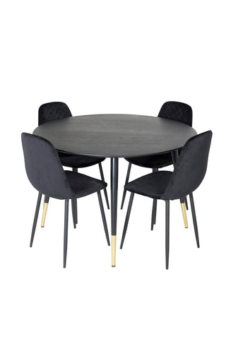 Dipp Matbord - 115cm - Svart / Svart Mässing+Polar Diamond Matstol - Svarta Ben - Svart Sammet_4