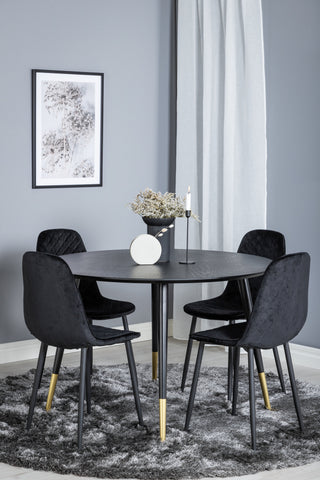 Dipp Matbord - 115cm - Svart / Svart Mässing+Polar Diamond Matstol - Svarta Ben - Svart Sammet_4