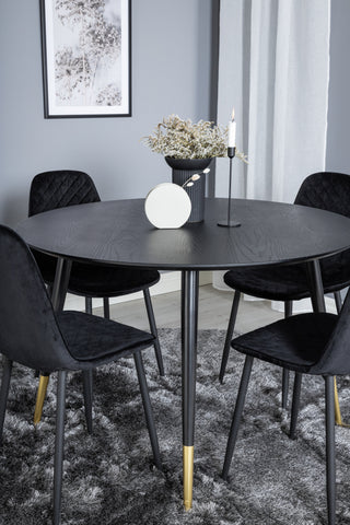 Dipp Matbord - 115cm - Svart / Svart Mässing+Polar Diamond Matstol - Svarta Ben - Svart Sammet_4