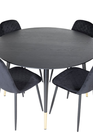 Dipp Matbord - 115cm - Svart / Svart Mässing+Polar Diamond Matstol - Svarta Ben - Svart Sammet_4