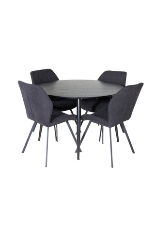 Dipp Matbord - 115cm - Svart faner / Helsvarta ben +Gemma matstol - Svarta ben - Svart tyg_4